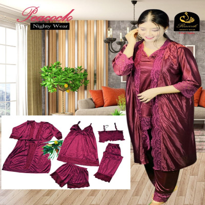 Sningdha Premium Quality Full Sleeve 5 Part Nighty